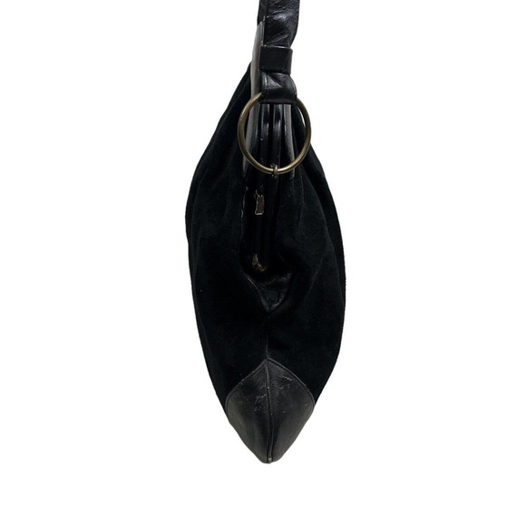 *Crown Lewis Black Suede‎ Leather Shoulder Purse Clasp Closure Line Pocket VTG - Picture 3 of 7